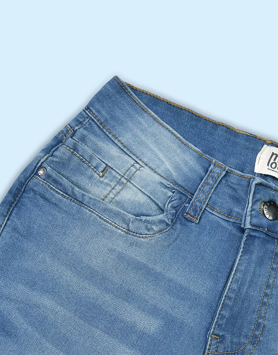 Women's Muse Looks Distressed Mid Rise Skinny Denim Jeans - Blue Mid Rise