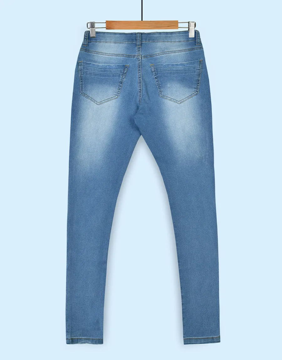 Women's Muse Looks Distressed Mid Rise Skinny Denim Jeans - Blue Mid Rise