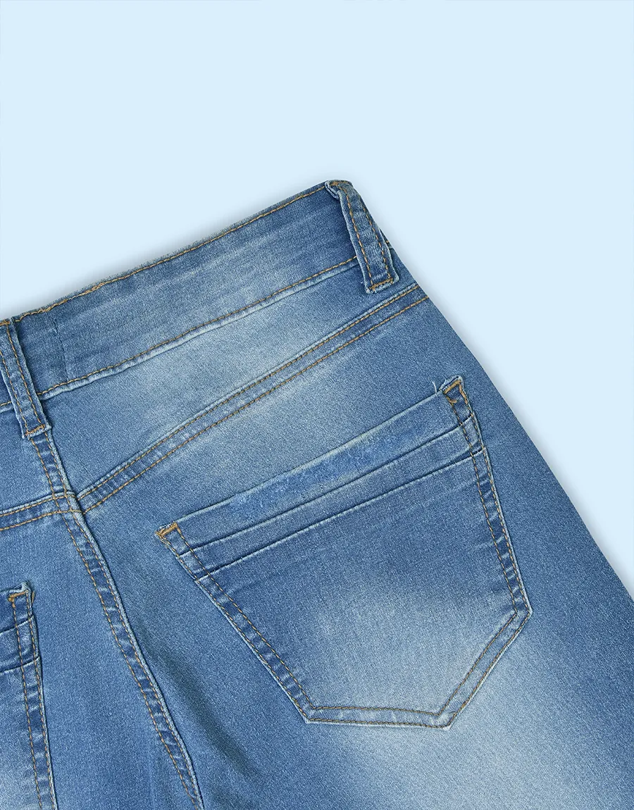 Women's Muse Looks Distressed Mid Rise Skinny Denim Jeans - Blue Mid Rise