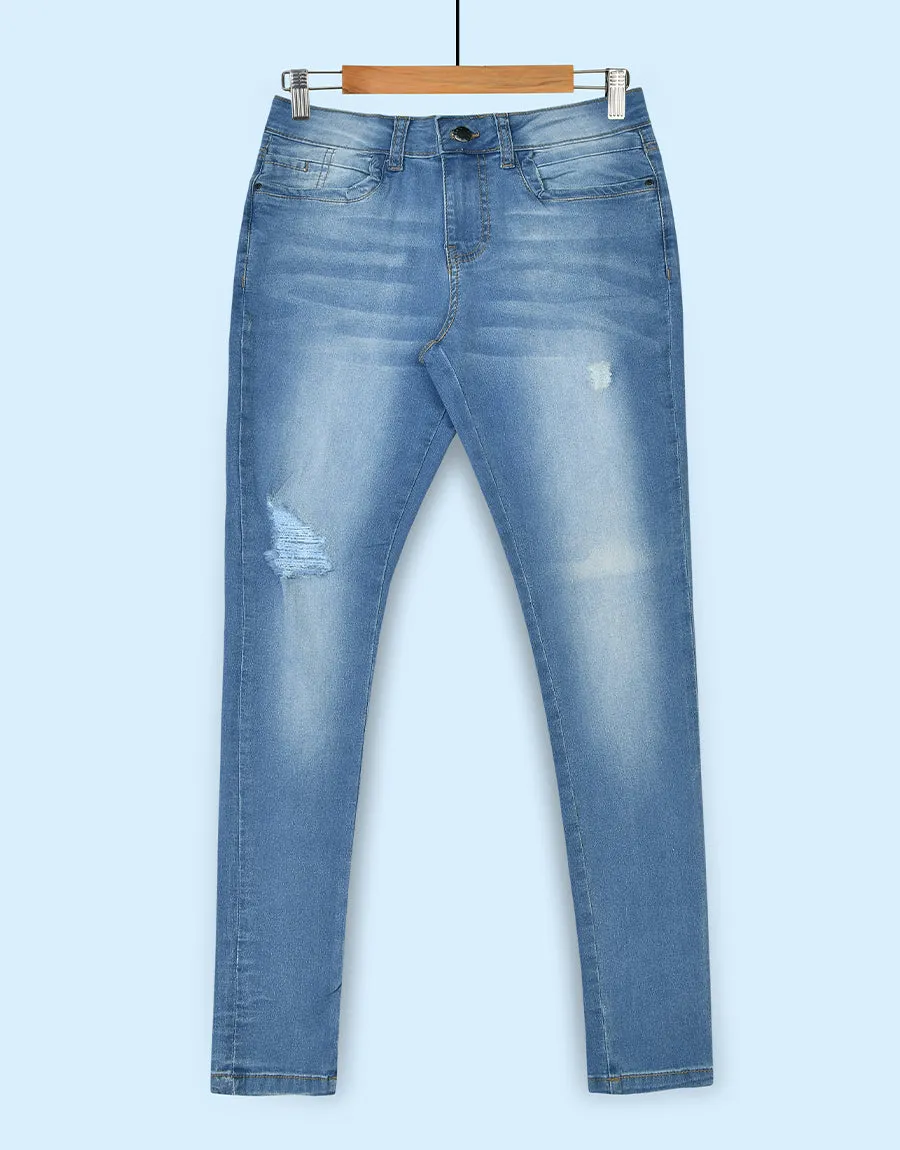 Women's Muse Looks Distressed Mid Rise Skinny Denim Jeans - Blue Mid Rise