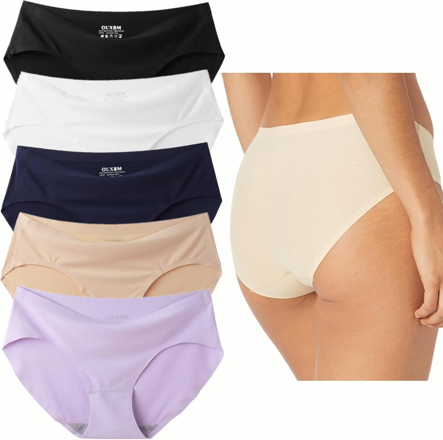 Womens Nylon Seamless Underwear Pack Available in High Waist Briefs and Low Rise Hipster for Legging No Show Panties