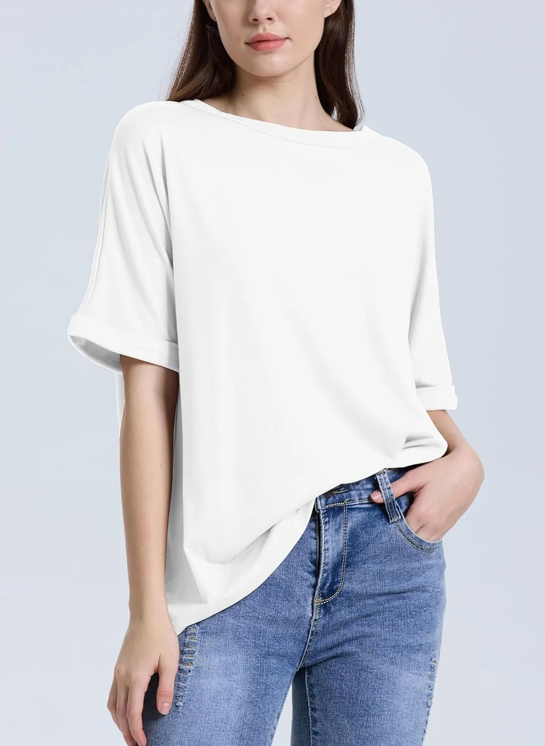 Women's Oversized T Shirts Short Sleeve Crewneck Summer Tops Casual Loose Basic Tee Shirts