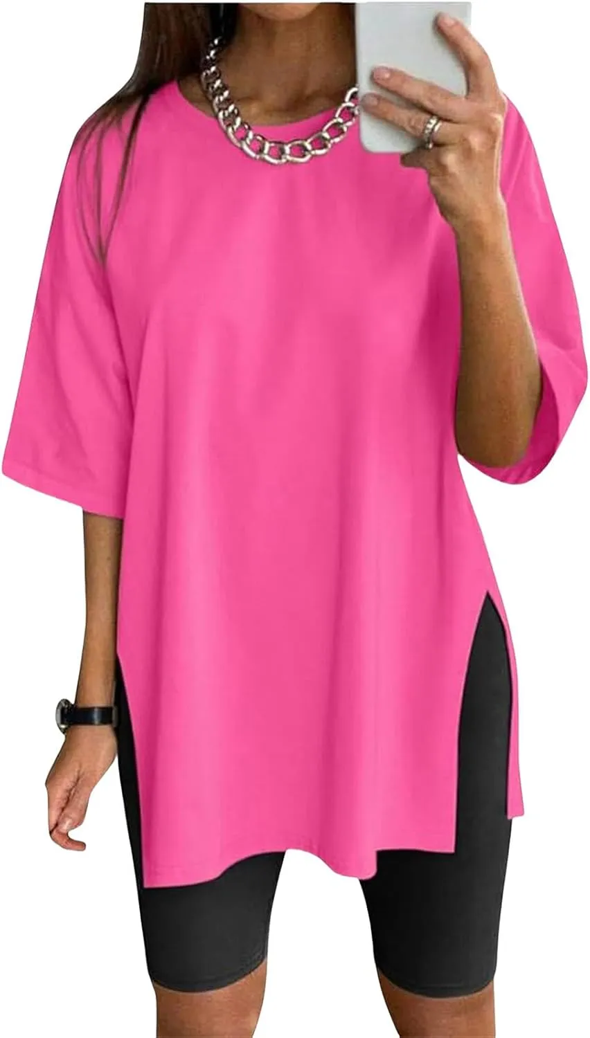 Womens Oversized Tshirt Crew Neck Short Sleeve Shirts Casual Loose Fit Tops Gym Workout Shirt Summer Tunic Top