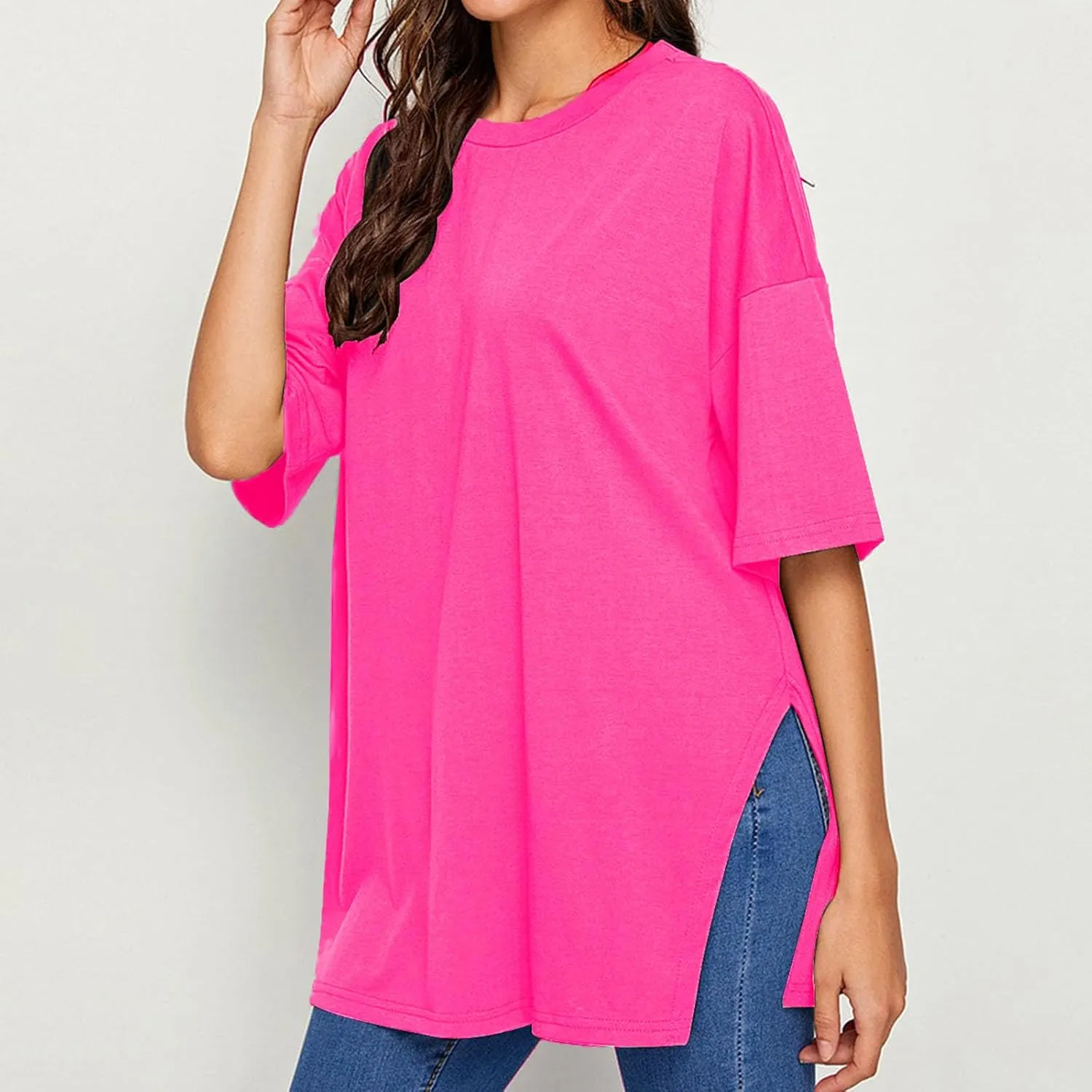 Womens Oversized Tshirt Crew Neck Short Sleeve Shirts Casual Loose Fit Tops Gym Workout Shirt Summer Tunic Top