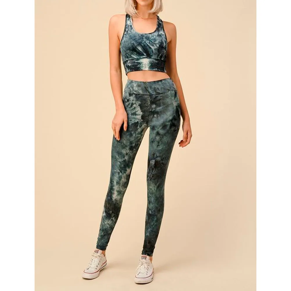 Women's Padded Bra & Yoga Pants Tie-Dye Pattern Fitness Top & Leggings Set