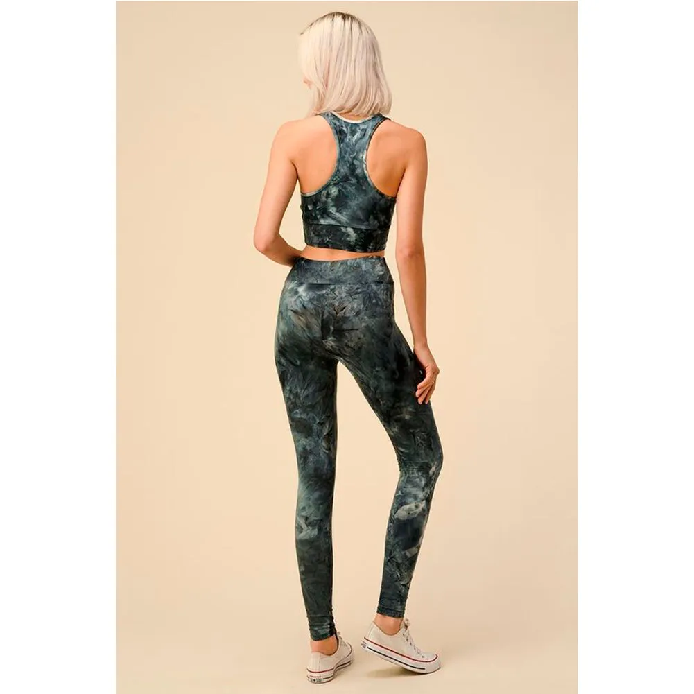 Women's Padded Bra & Yoga Pants Tie-Dye Pattern Fitness Top & Leggings Set