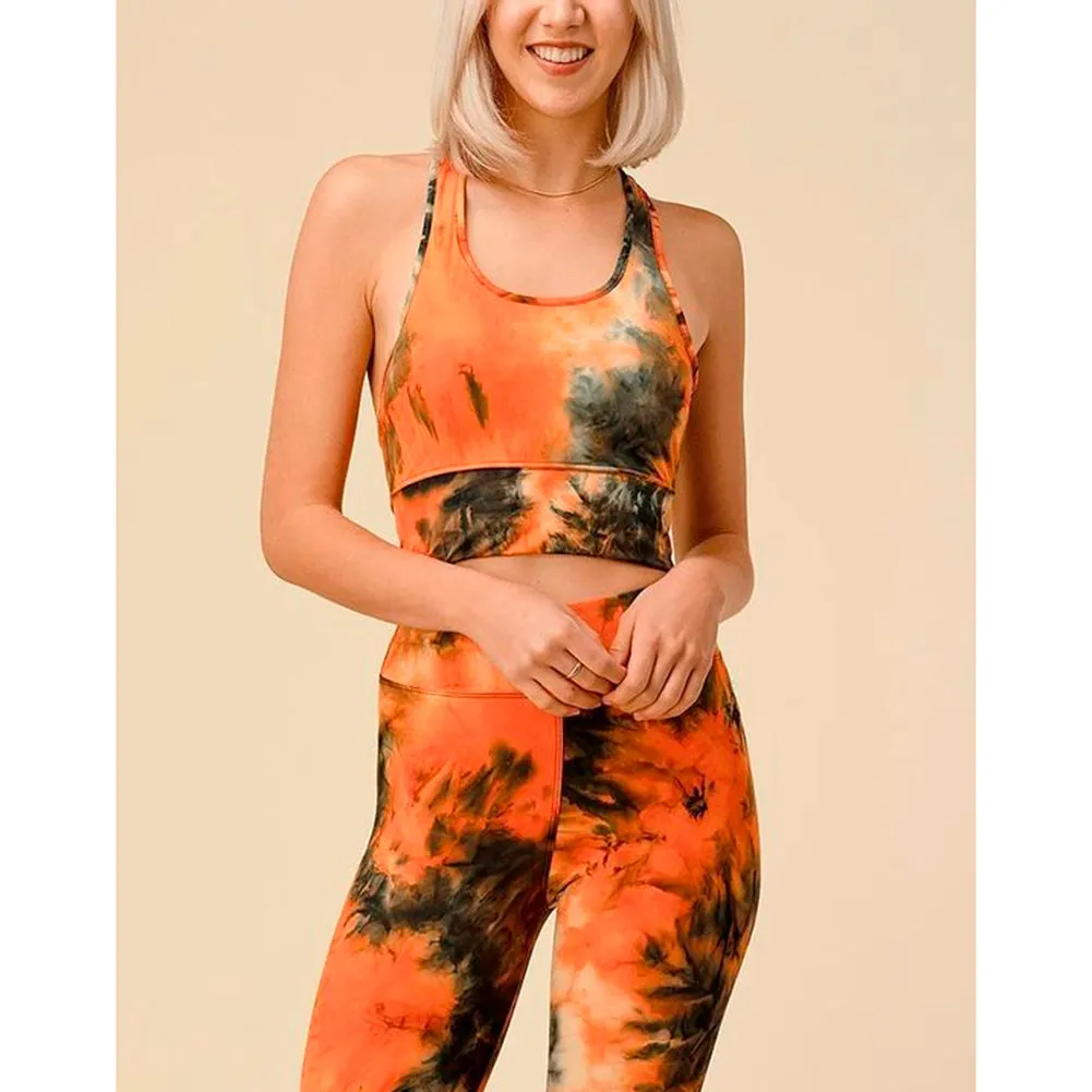 Women's Padded Bra & Yoga Pants Tie-Dye Pattern Fitness Top & Leggings Set