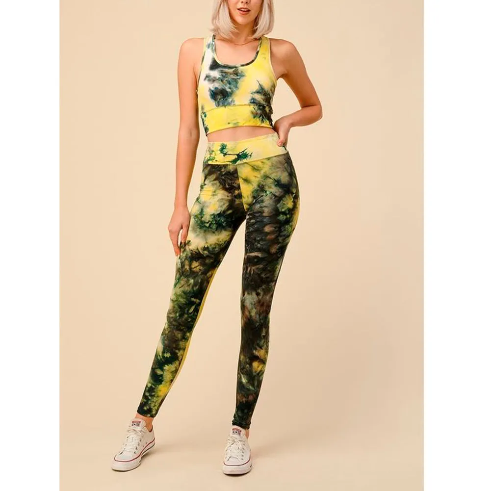 Women's Padded Bra & Yoga Pants Tie-Dye Pattern Fitness Top & Leggings Set