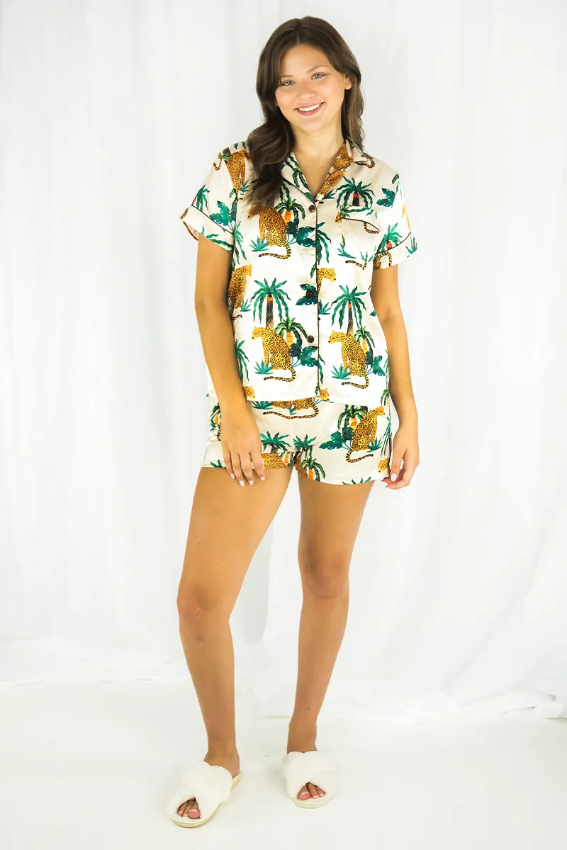 Women's Palm Cheetah Satin Pajamas