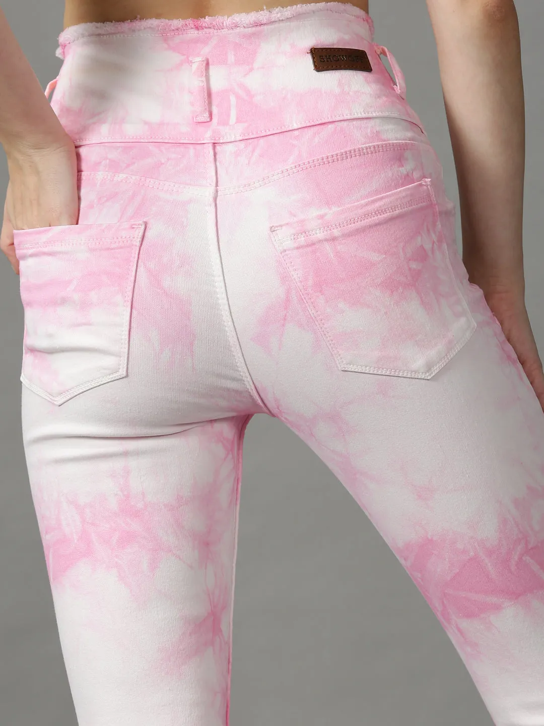 Women's Pink Solid Skinny Fit Denim Jeans