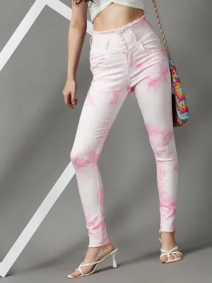 Women's Pink Solid Skinny Fit Denim Jeans
