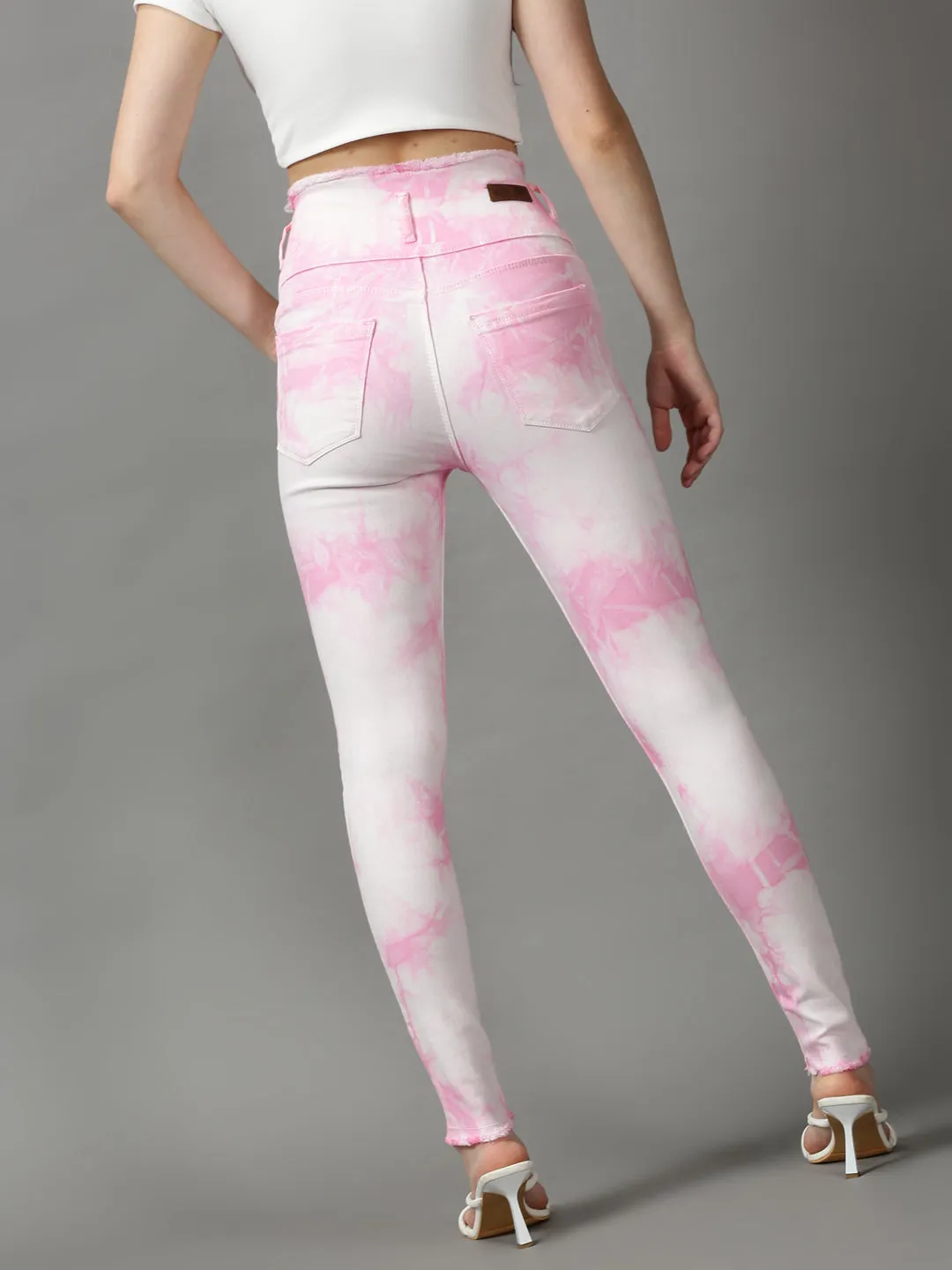 Women's Pink Solid Skinny Fit Denim Jeans
