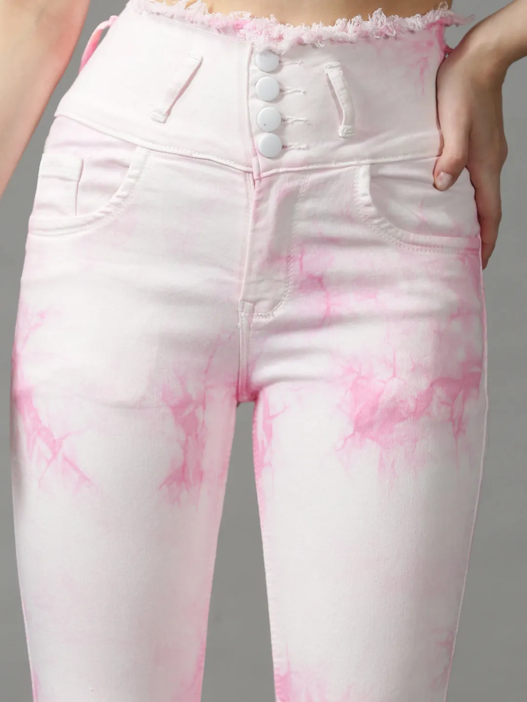 Women's Pink Solid Skinny Fit Denim Jeans