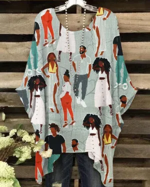 Women's Pride Brown People Faces Print Irregular Shirt