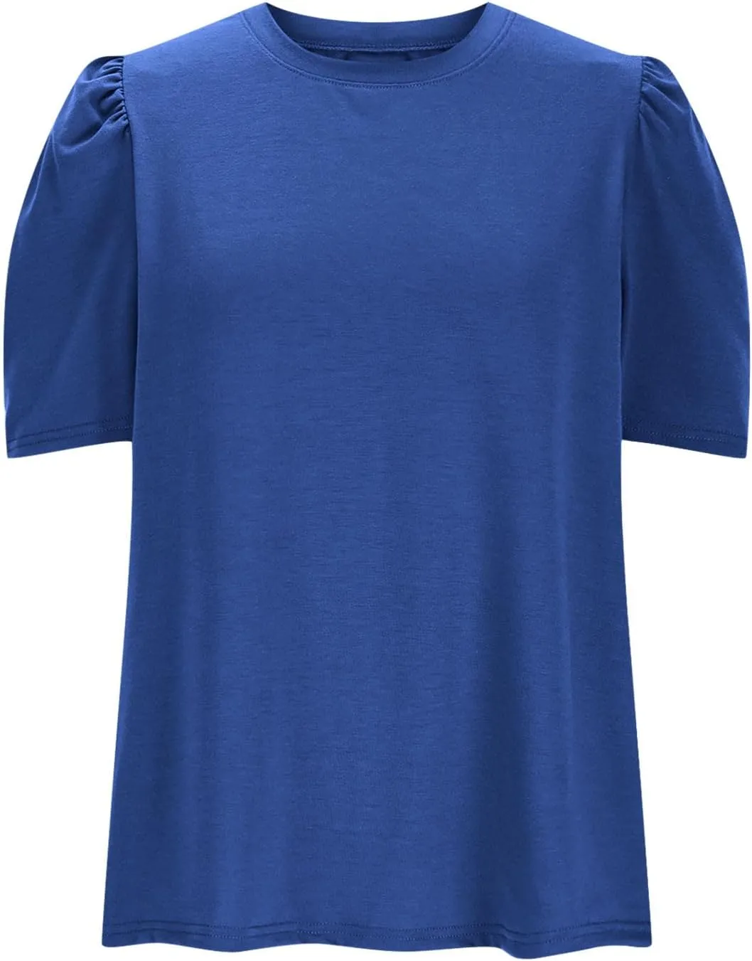 Womens Puff Sleeve Tops Crew Neck Solid Color Basic Tee Shirts Casual Short Sleeve Summer Blouses