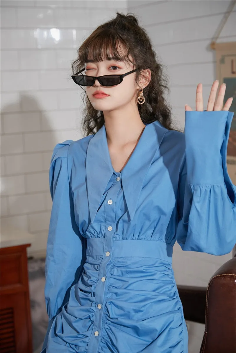 Women's Ruched Front Design Peter Pan Collar Dress