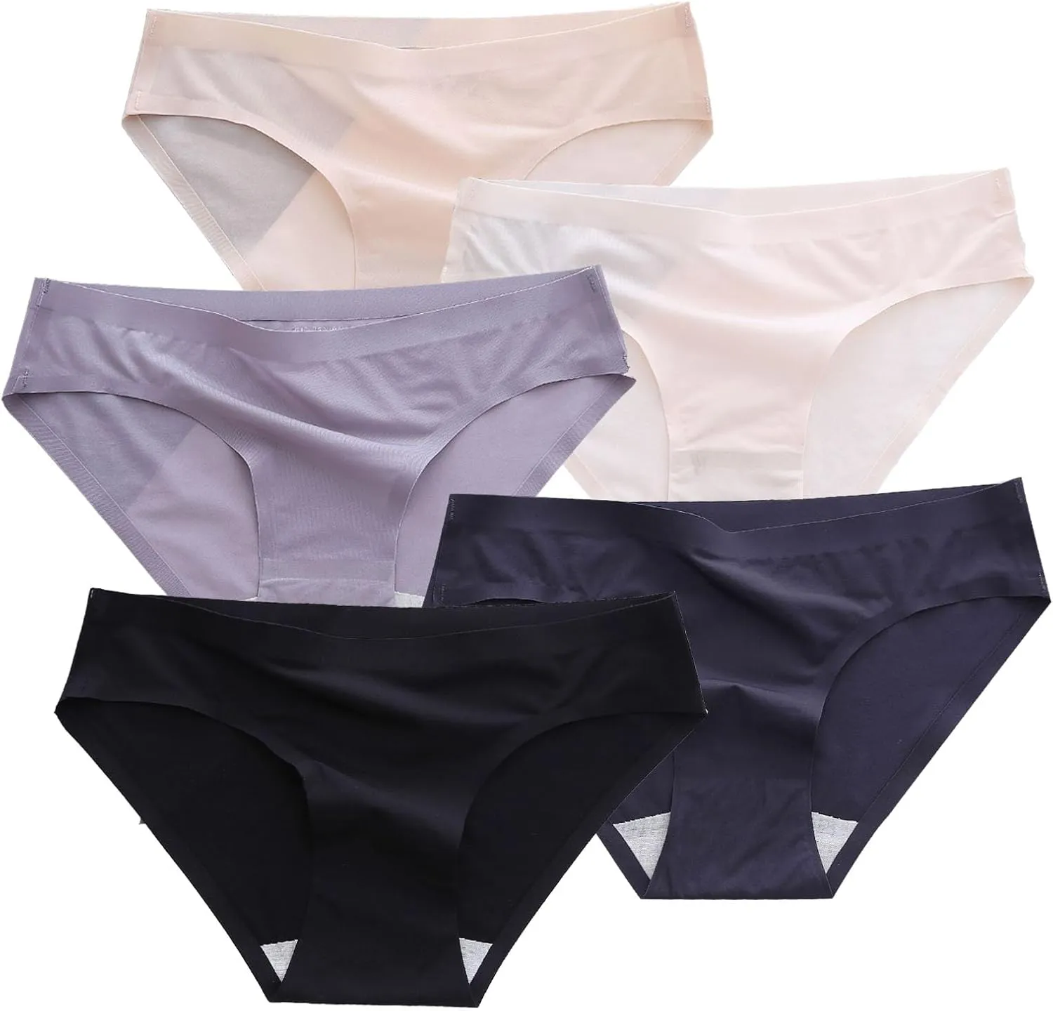 Women's Seamless Hipster Underwear No Show Panties Invisibles Briefs Soft Stretch Bikini Underwears 5pcs