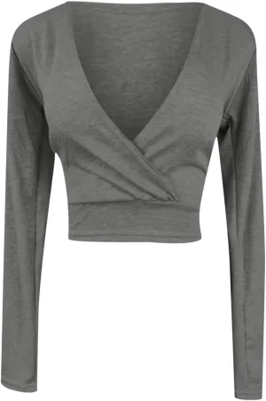 Women's Sexy Wrap Deep V Neck Blouse Summer Casual Long Sleeve Slim Fit Dress Shirts Fashion Lightweight Tee Tops