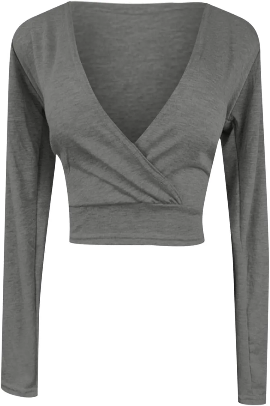 Women's Sexy Wrap Deep V Neck Blouse Summer Casual Long Sleeve Slim Fit Dress Shirts Fashion Lightweight Tee Tops