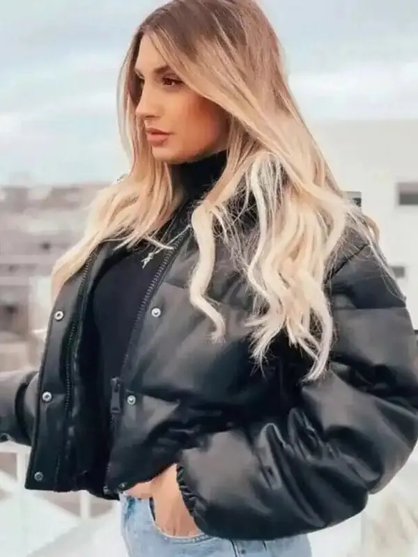 Women’s short simple stand collar down jacket
