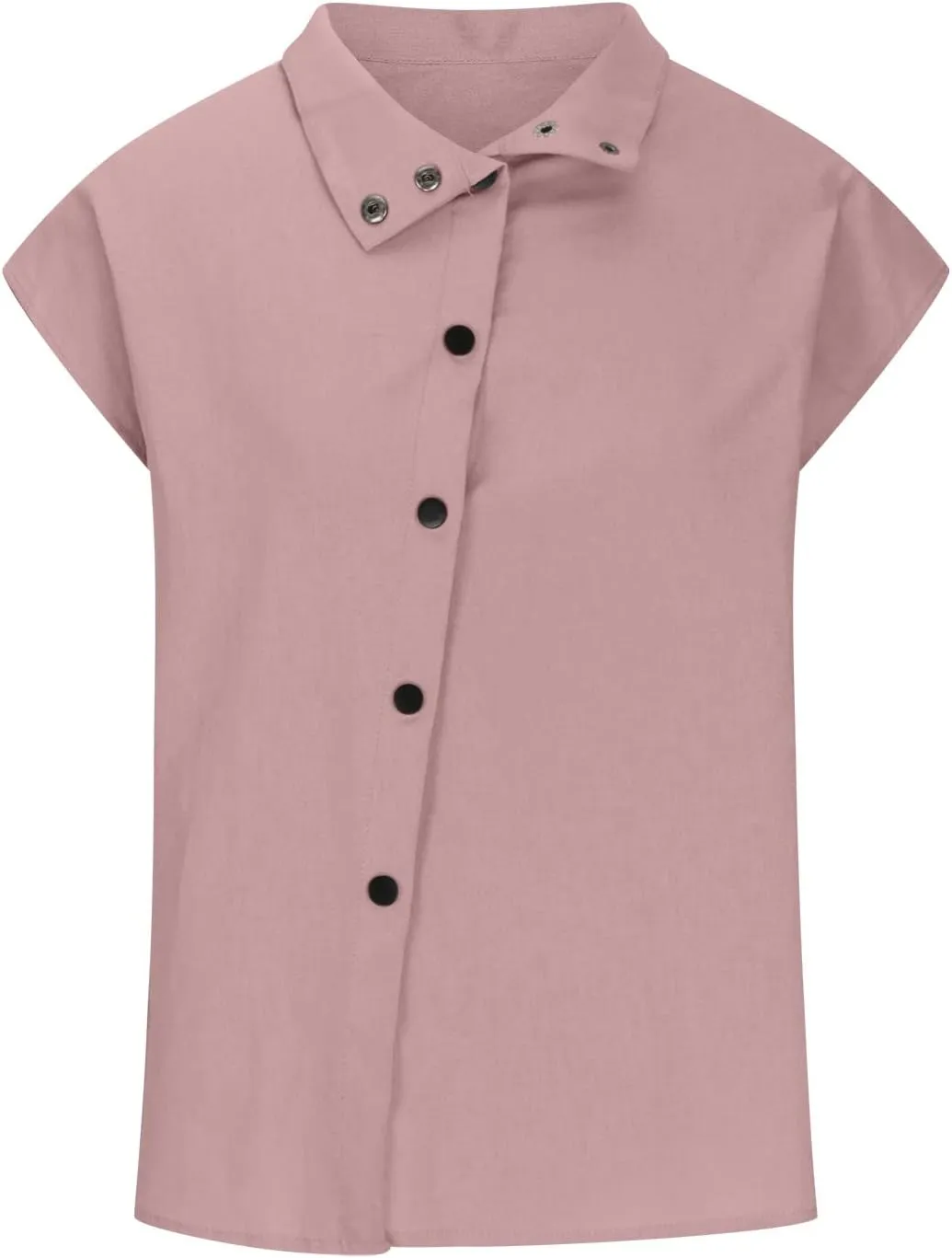 Womens Short Sleeve Button Cotton Linen Tops Simple Solid Color Tees Shirts Loose Casual Fashion Blouse