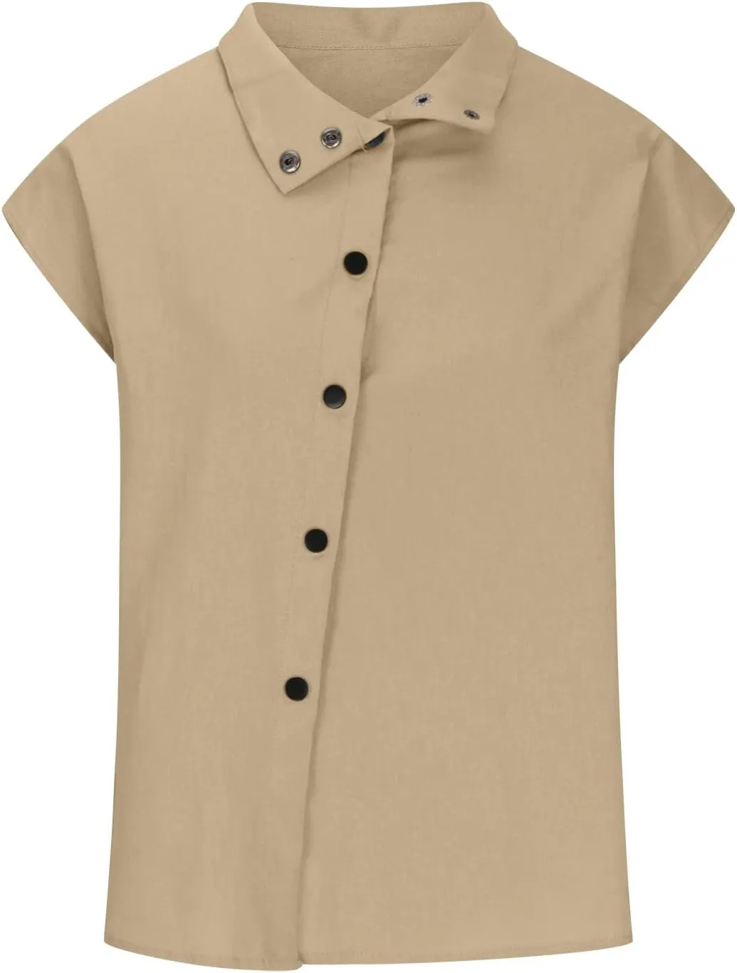 Womens Short Sleeve Button Cotton Linen Tops Simple Solid Color Tees Shirts Loose Casual Fashion Blouse