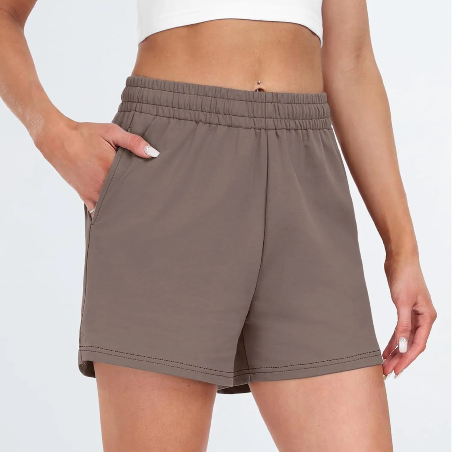 Women's Shorts Casual Summer Drawstring Comfy Elastic High Waist Athletic Shorts Baggy Sweat Shorts with Pockets