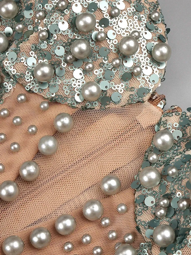 Women's Sleeveless Maxi Gown With Pearl Sequins