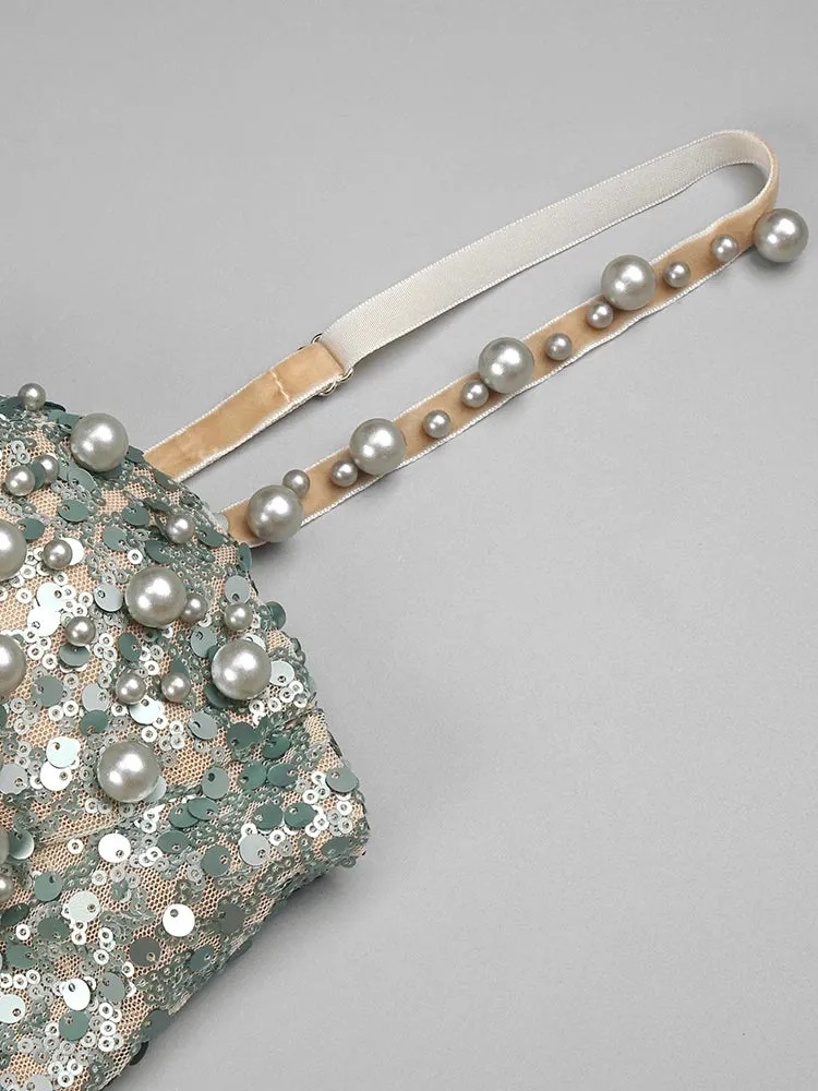 Women's Sleeveless Maxi Gown With Pearl Sequins
