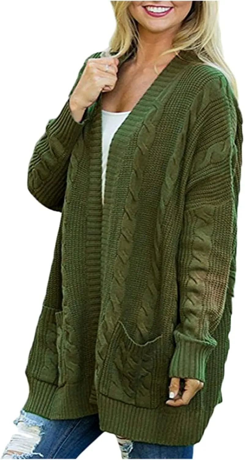 Women's Solid Casual Long Sleeve Buttonless Cardigans Autumn Winter Classic Cozy Thick Warm Plus Size Knitted Sweater Coats
