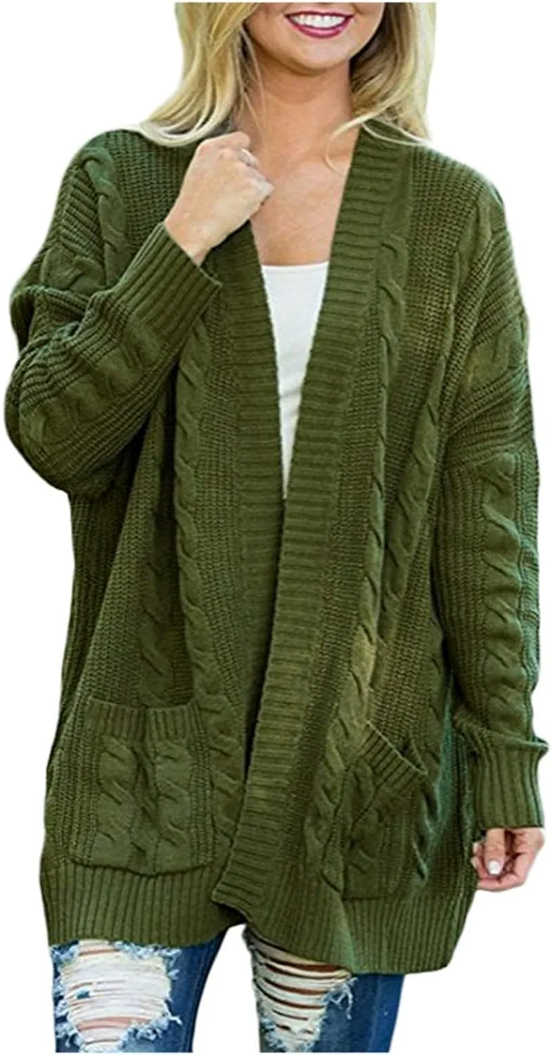 Women's Solid Casual Long Sleeve Buttonless Cardigans Autumn Winter Classic Cozy Thick Warm Plus Size Knitted Sweater Coats