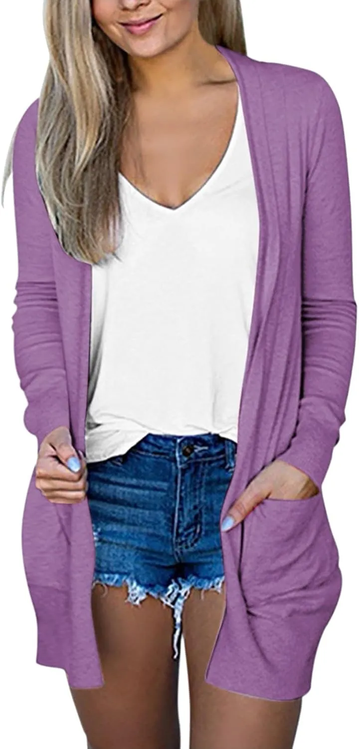 Women's Solid Color Long Sleeve Cardigan Casual Trendy Soft Comfortable Lightweight Loose Fitted Plus Size Cardigans