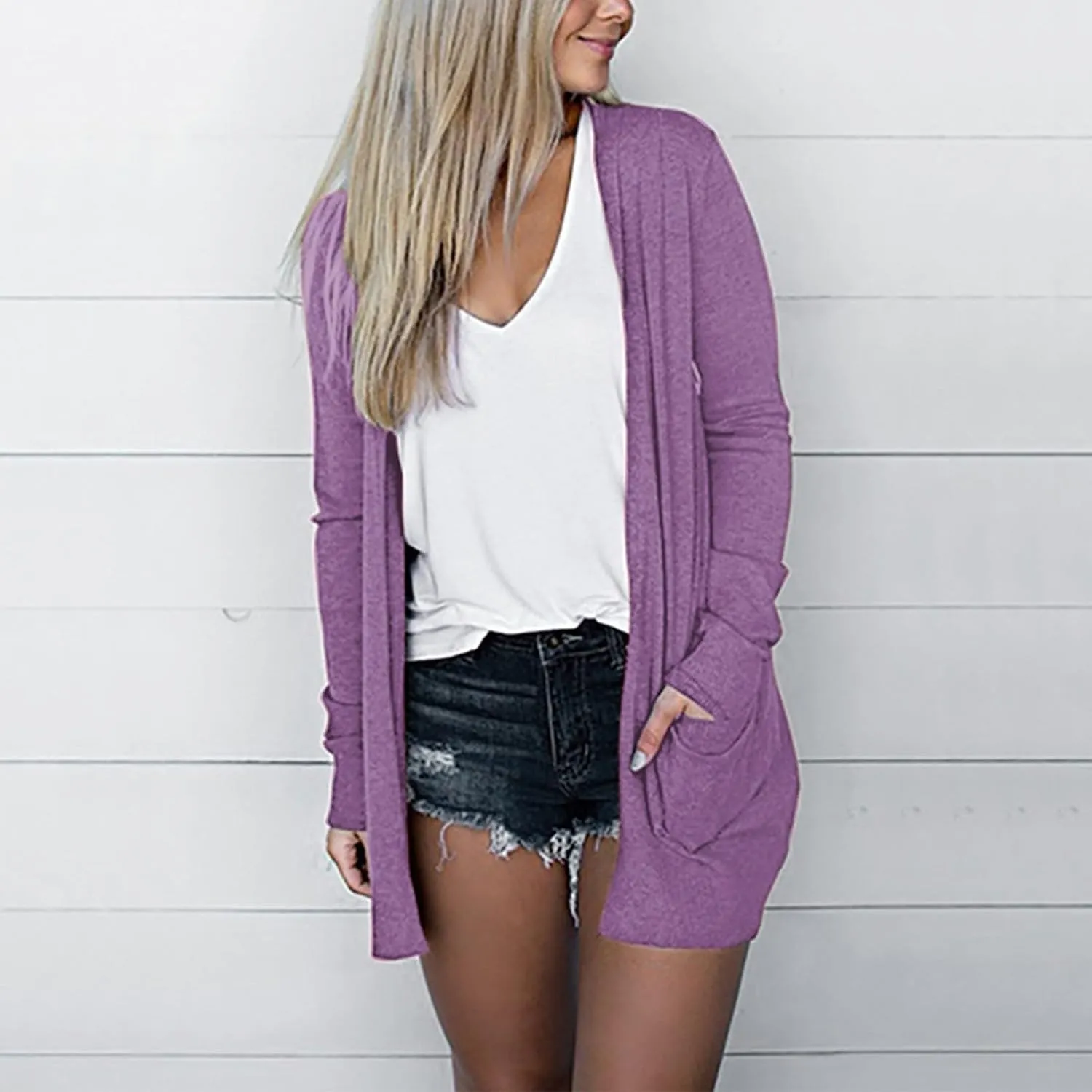 Women's Solid Color Long Sleeve Cardigan Casual Trendy Soft Comfortable Lightweight Loose Fitted Plus Size Cardigans