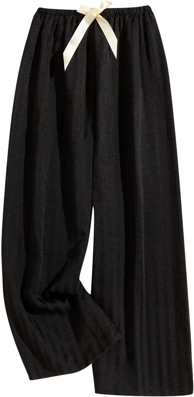 Womens Striped Casual Straight Leg Pant Summer Elastic Waist Baggy Lounge Trousers Trendy Color Block Beach Outfits