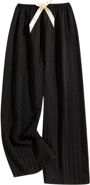 Womens Striped Casual Straight Leg Pant Summer Elastic Waist Baggy Lounge Trousers Trendy Color Block Beach Outfits