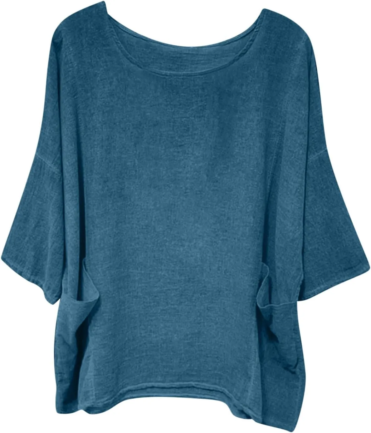 Women's Summer Cotton Linen Shirts Oversized Boho Half Sleeve Tunic Tops with Pocket Casual Comfy Beach Camping Outfit