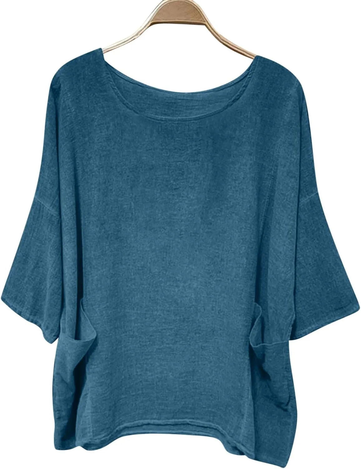 Women's Summer Cotton Linen Shirts Oversized Boho Half Sleeve Tunic Tops with Pocket Casual Comfy Beach Camping Outfit