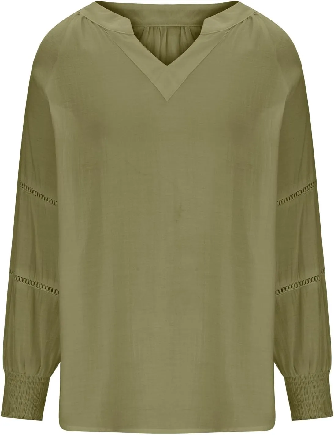Womens Summer Tops 3/4 Lantern Sleeve Casual V-Neck T-Shirts Chiffon Pleated Loose Tunic Lace Hollow-Out Blouse