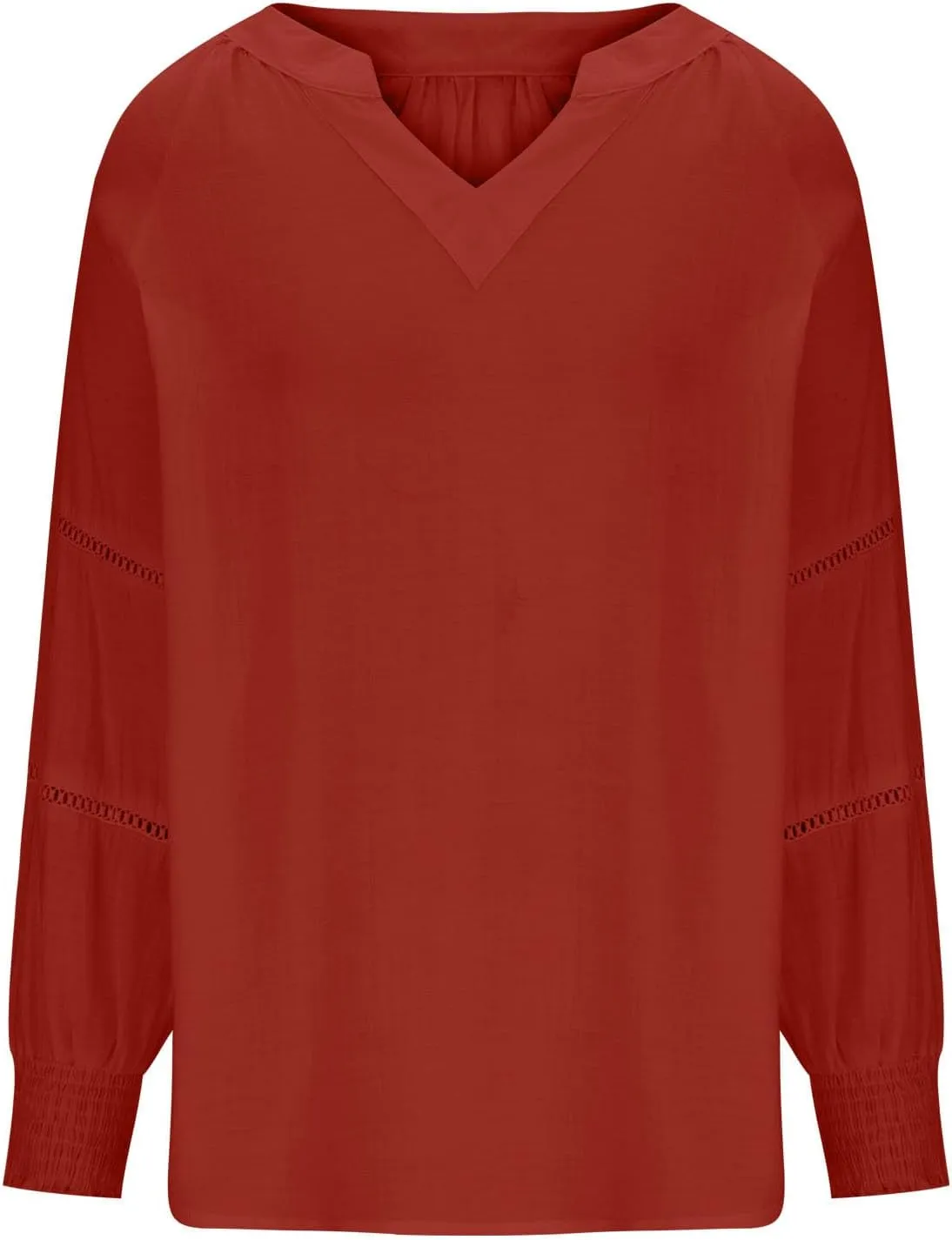 Womens Summer Tops 3/4 Lantern Sleeve Casual V-Neck T-Shirts Chiffon Pleated Loose Tunic Lace Hollow-Out Blouse