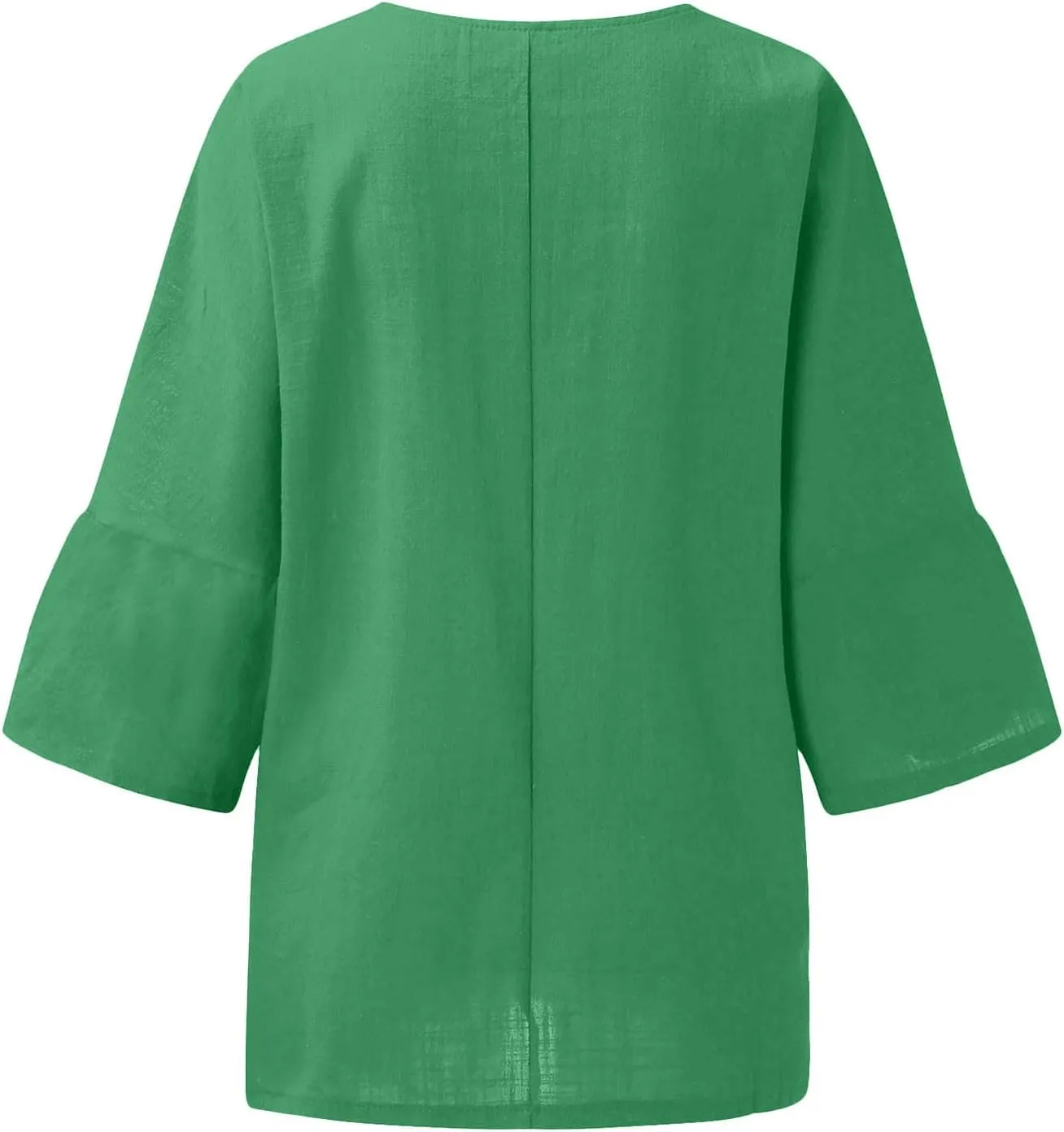 Womens Summer Tops Casual Cotton Linen T-Shirts 3/4 Length Sleeve Crew Neck Pleated Front Side Slit Plus Size Tops