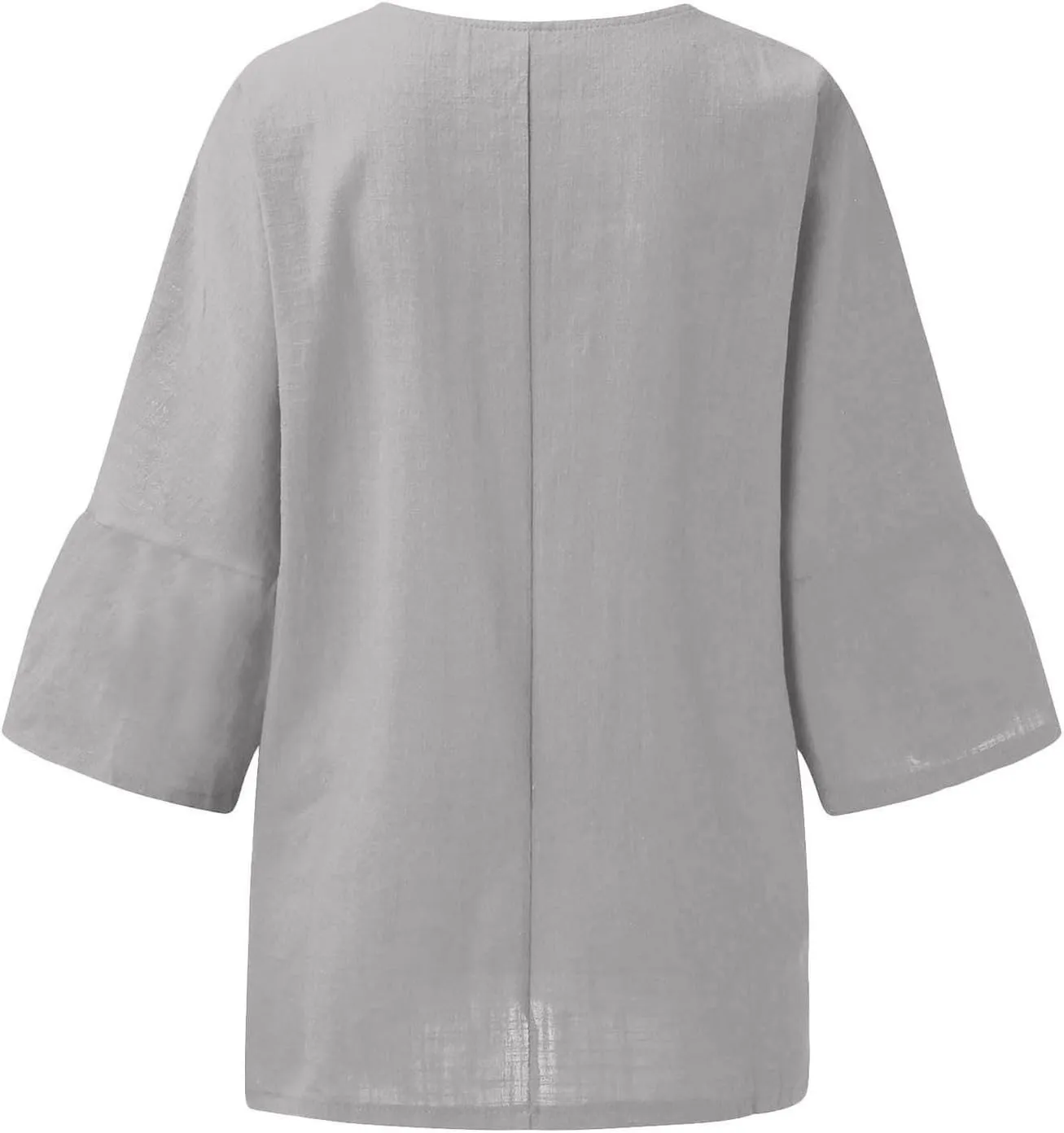 Womens Summer Tops Casual Cotton Linen T-Shirts 3/4 Length Sleeve Crew Neck Pleated Front Side Slit Plus Size Tops