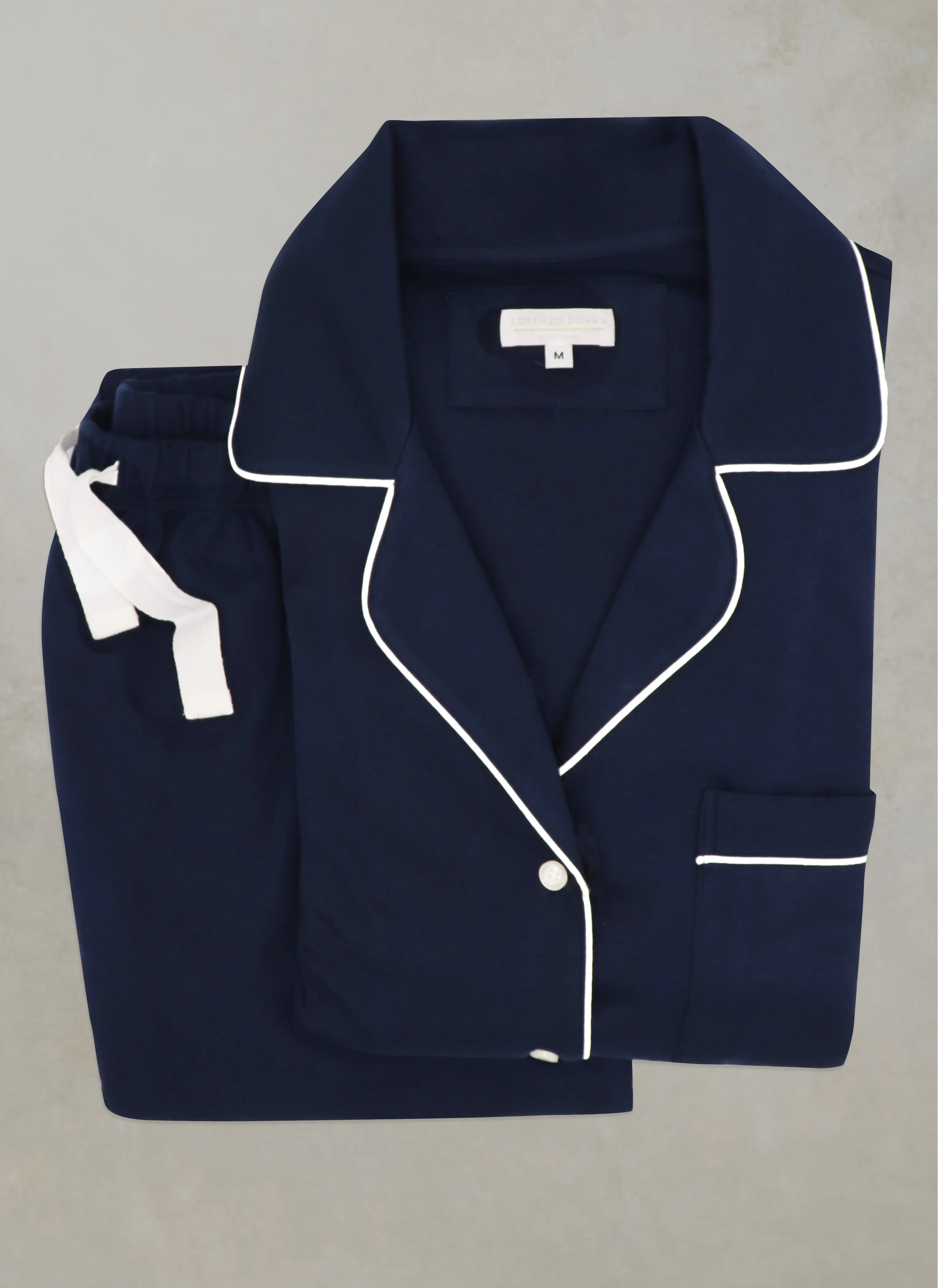 Women's Supima® Cotton Long Sleeve Top and Bottom Pajama Set in Navy