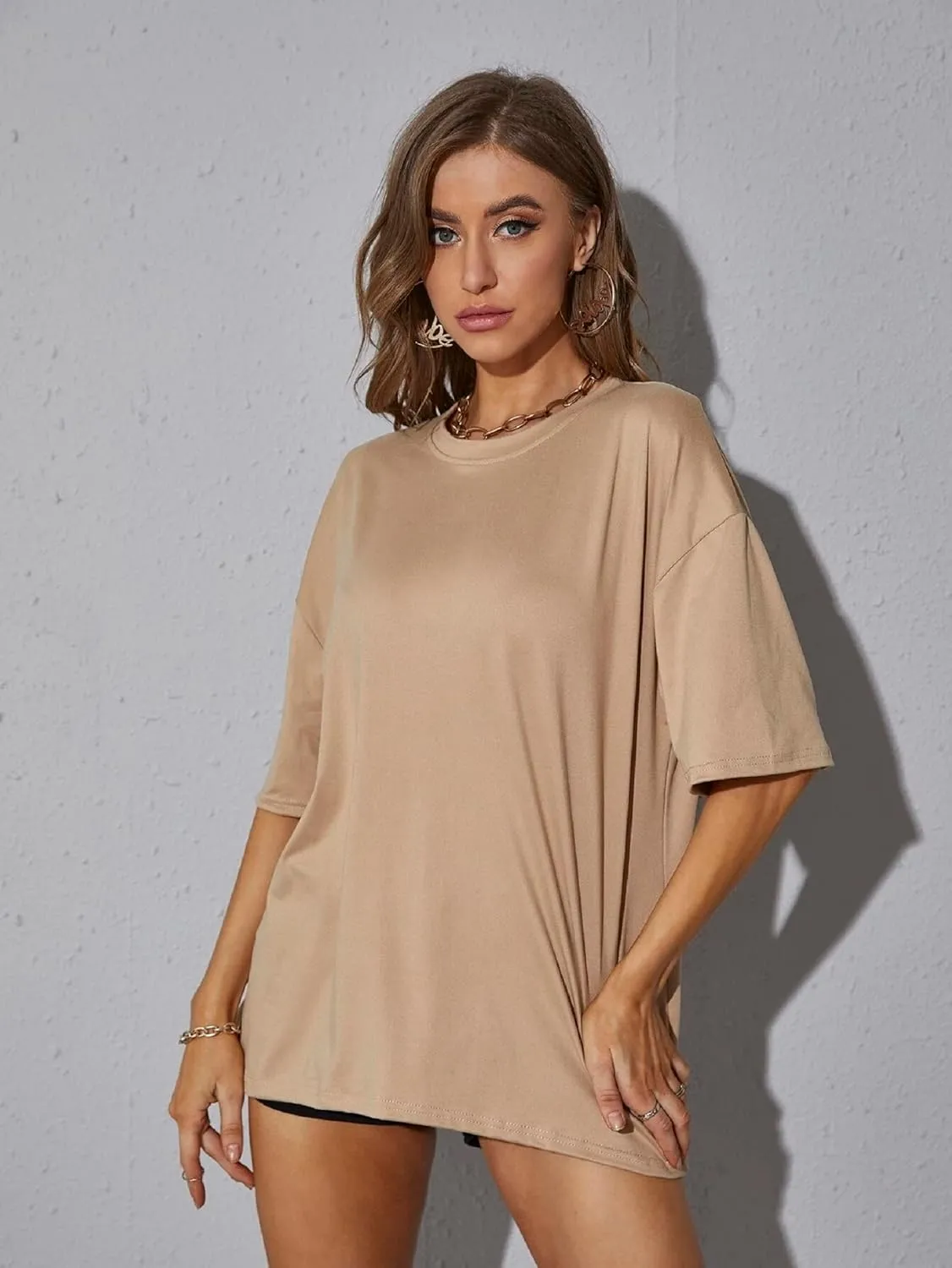 Women's T Shirts Oversized Short Sleeve Round Neck Casual Soft Tops Basic Tee Shirt S-XXL