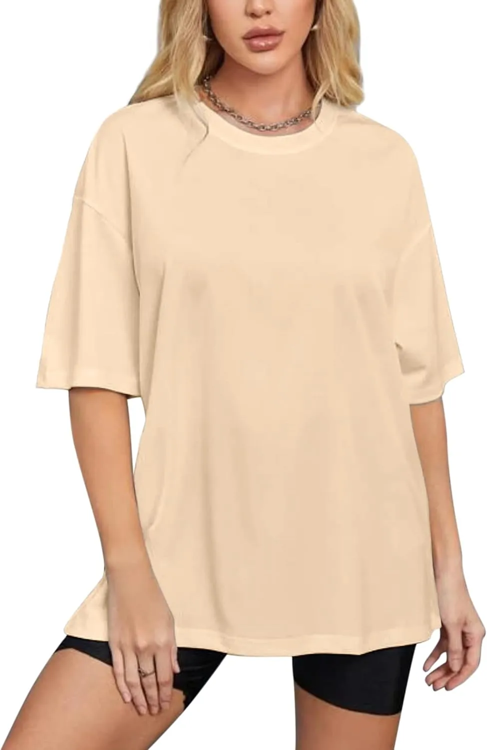 Women's T Shirts Oversized Short Sleeve Round Neck Casual Soft Tops Basic Tee Shirt S-XXL