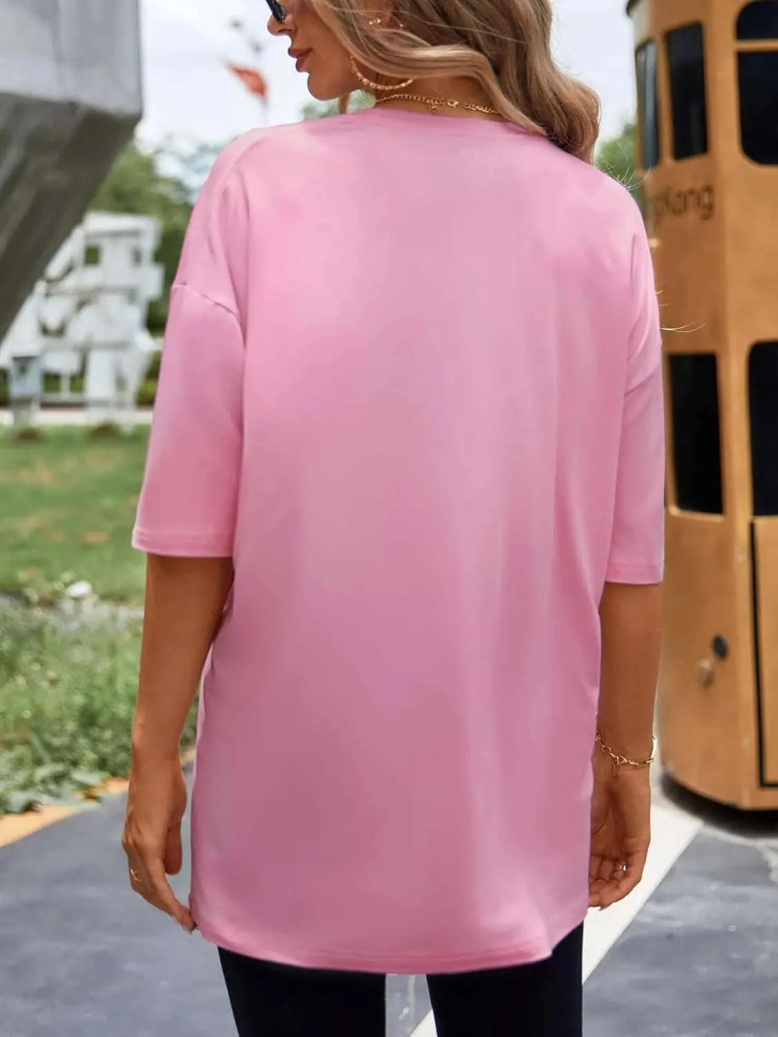 Women's T Shirts Oversized Short Sleeve Round Neck Casual Soft Tops Basic Tee Shirt S-XXL