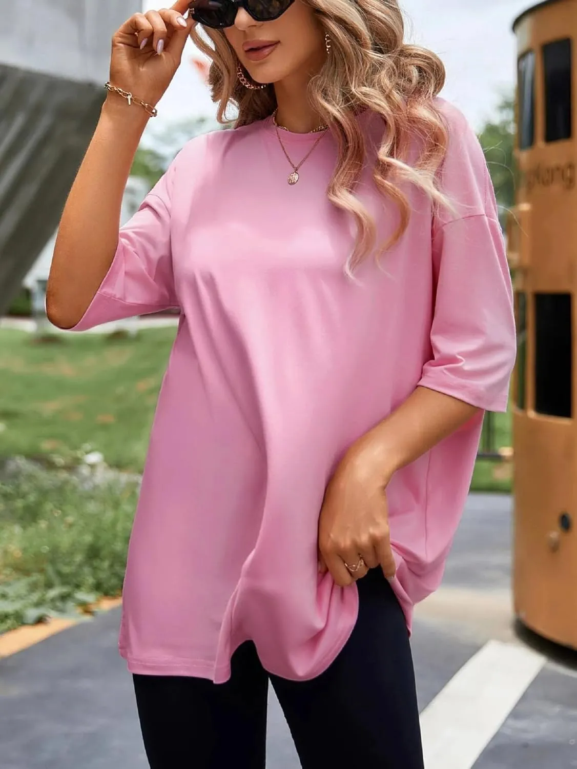Women's T Shirts Oversized Short Sleeve Round Neck Casual Soft Tops Basic Tee Shirt S-XXL