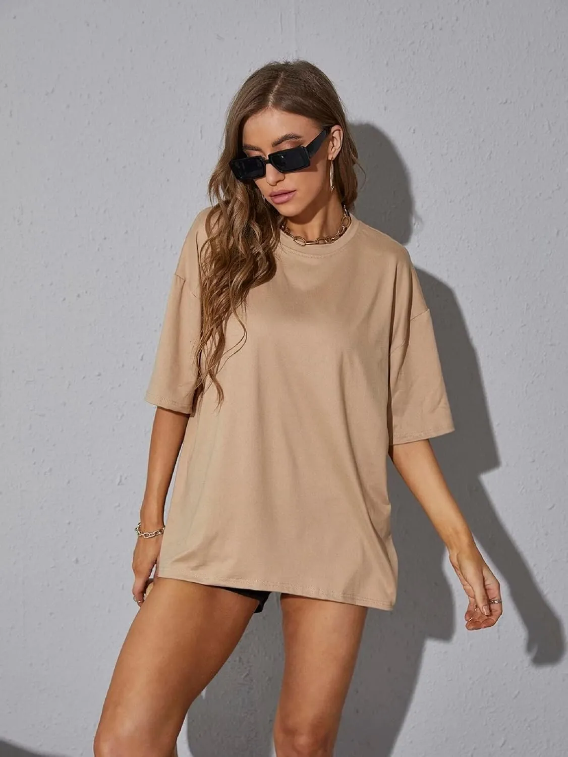 Women's T Shirts Oversized Short Sleeve Round Neck Casual Soft Tops Basic Tee Shirt S-XXL