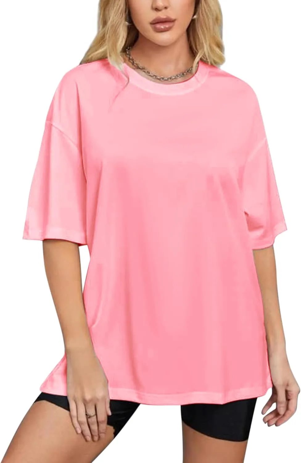 Women's T Shirts Oversized Short Sleeve Round Neck Casual Soft Tops Basic Tee Shirt S-XXL