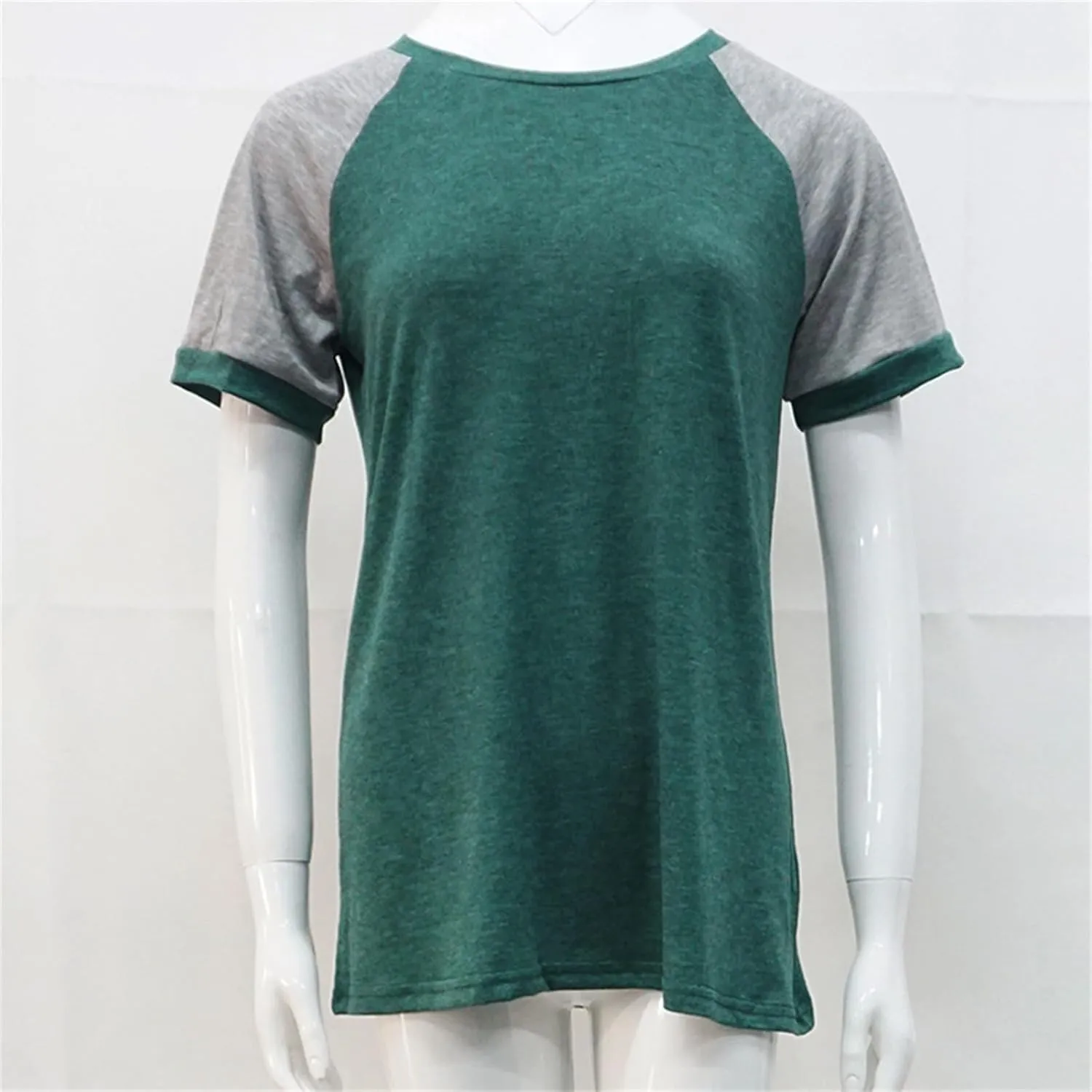 Women's T-Shirts Raglan Short Sleeve Crewneck T-Shirt Casual Summer Color Block Tunic Tshirt Cute Loose Fit Blouses Tops