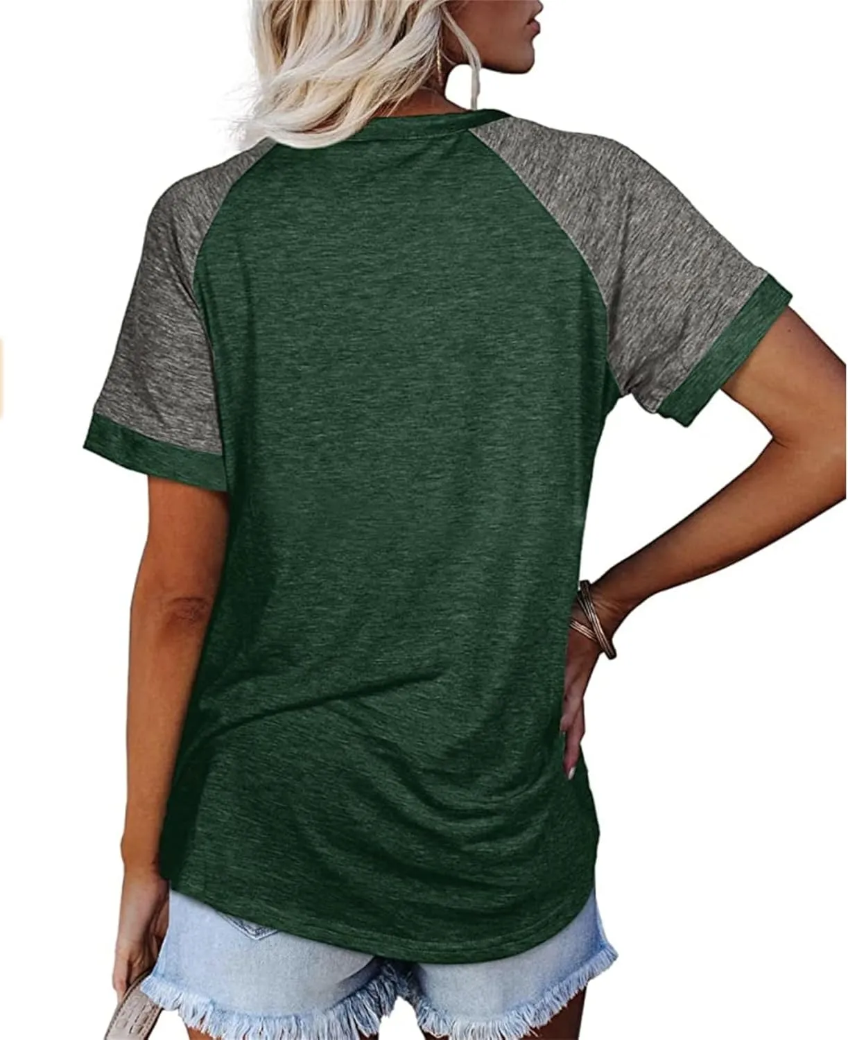 Women's T-Shirts Raglan Short Sleeve Crewneck T-Shirt Casual Summer Color Block Tunic Tshirt Cute Loose Fit Blouses Tops